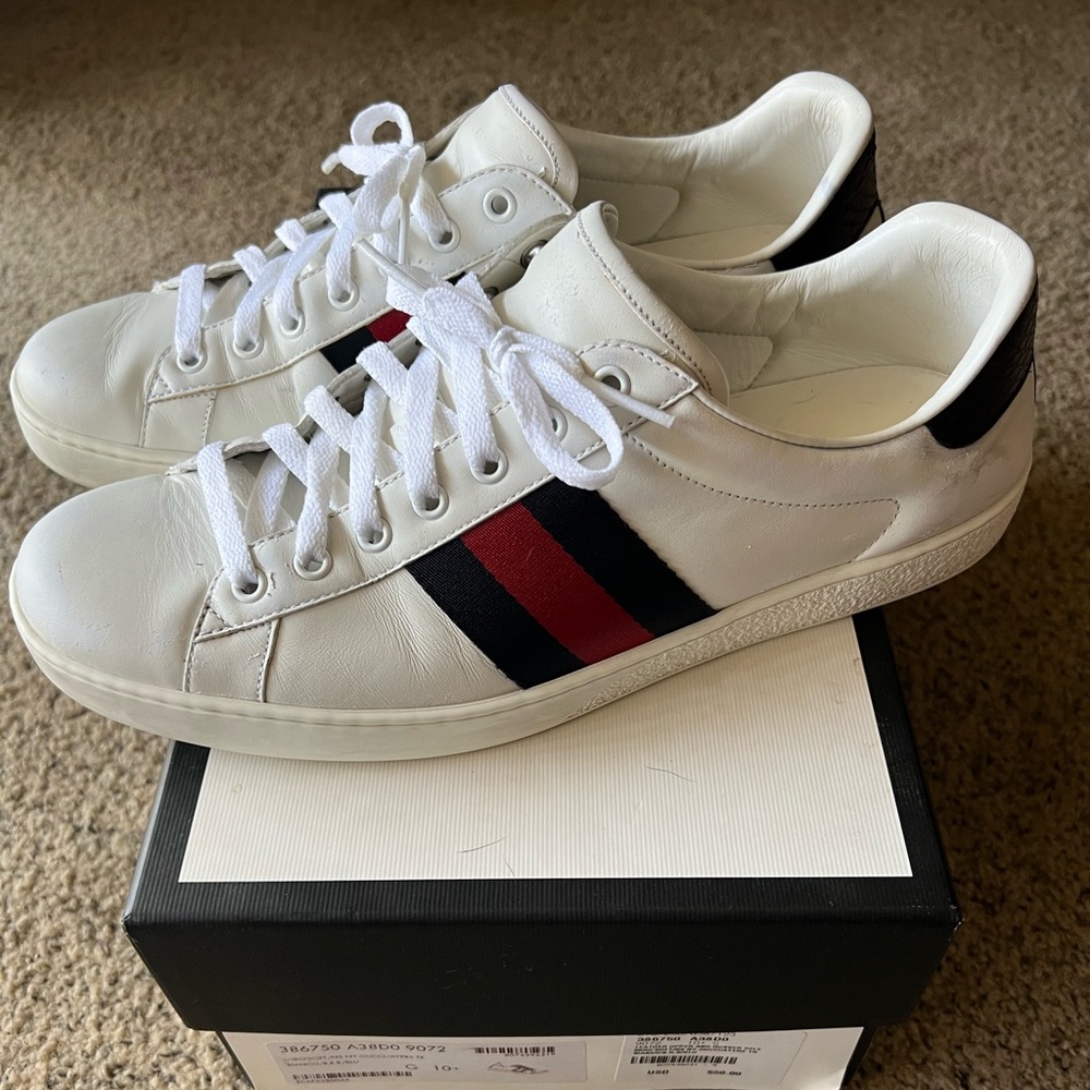 Gucci men’s Ace Stripe low top sneaker White size US 11.5 Europe 10.5